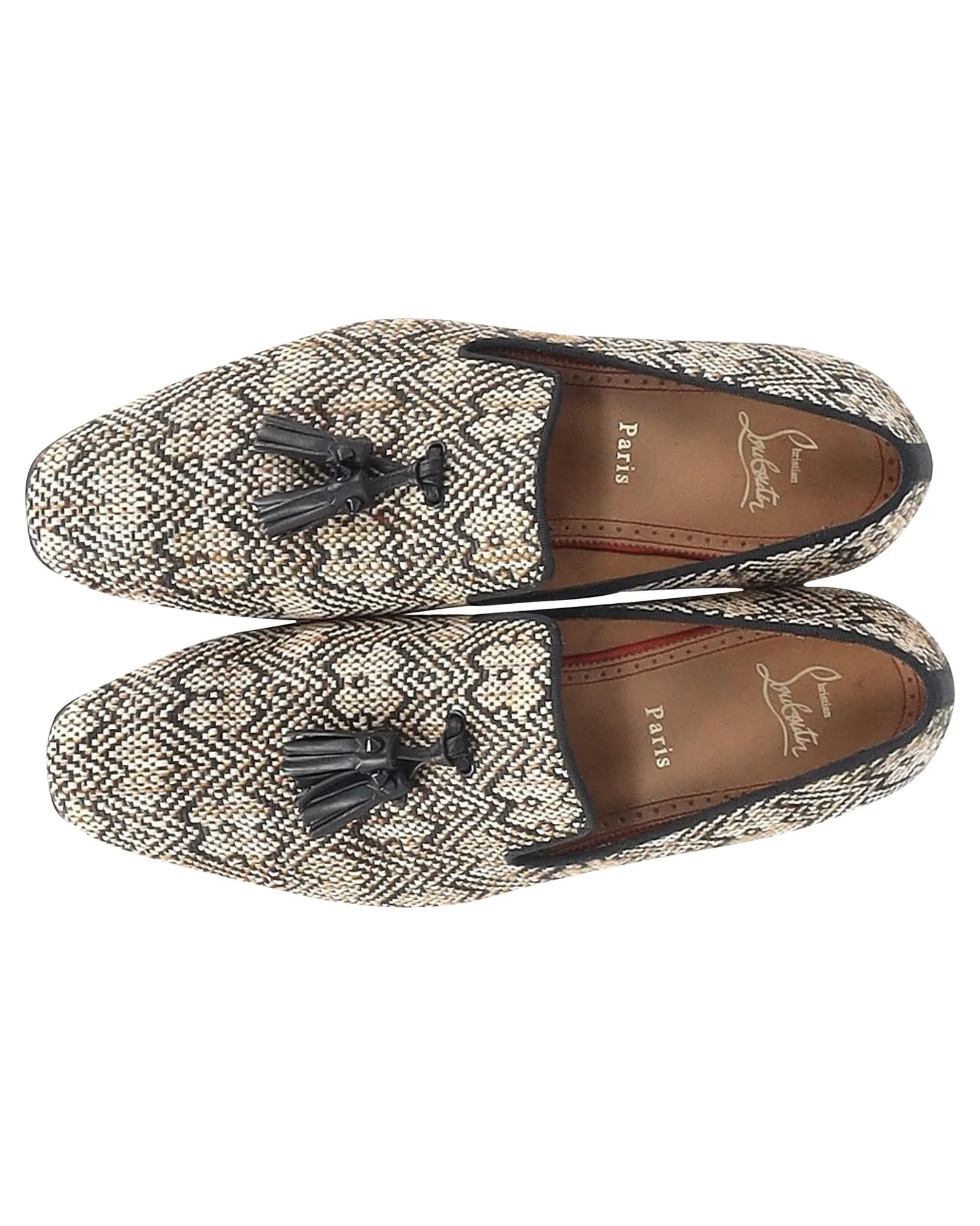 Tassel Loafers in Woven Raffia with Red-lacquered Soles