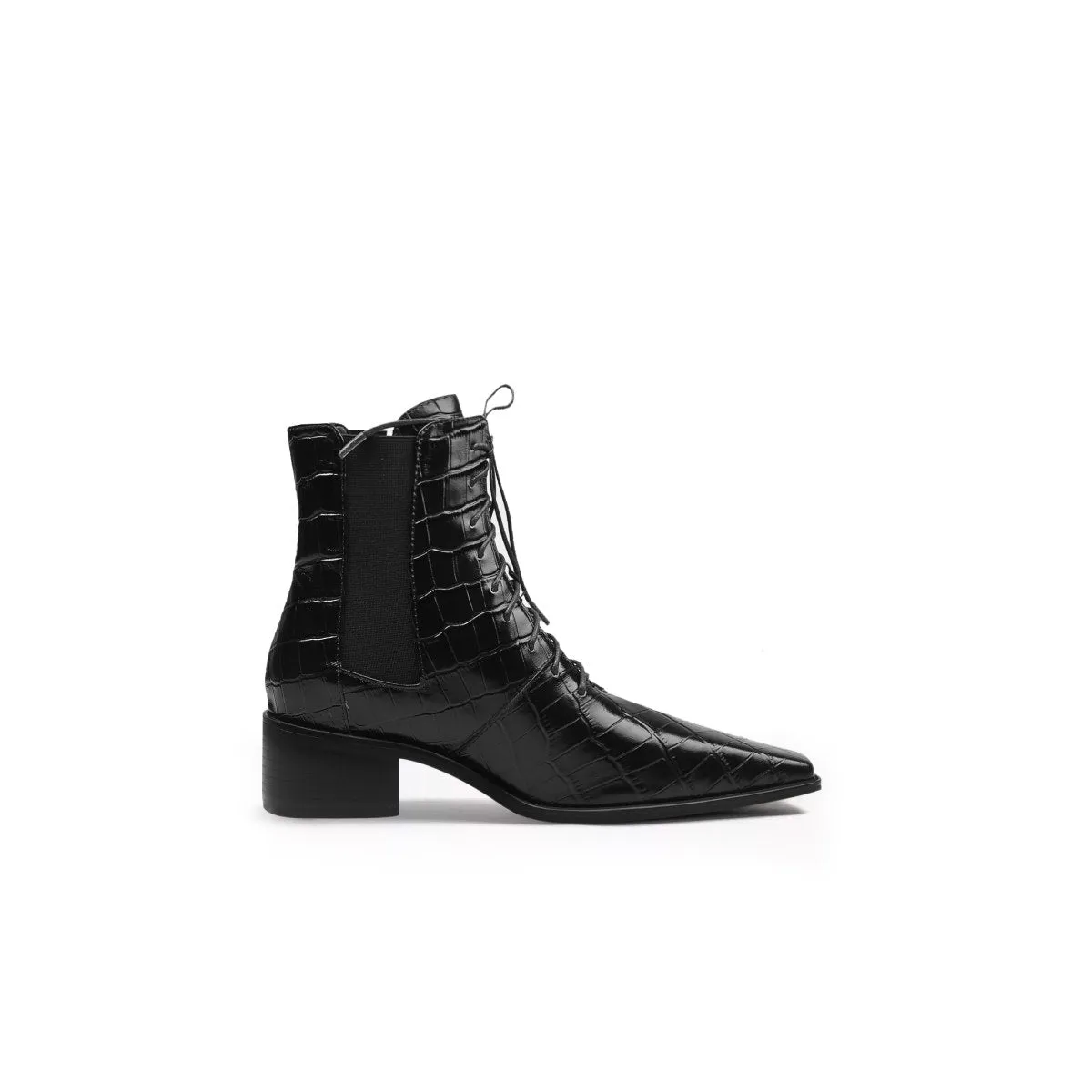 Textured Leather Lace Up Ankle Boots