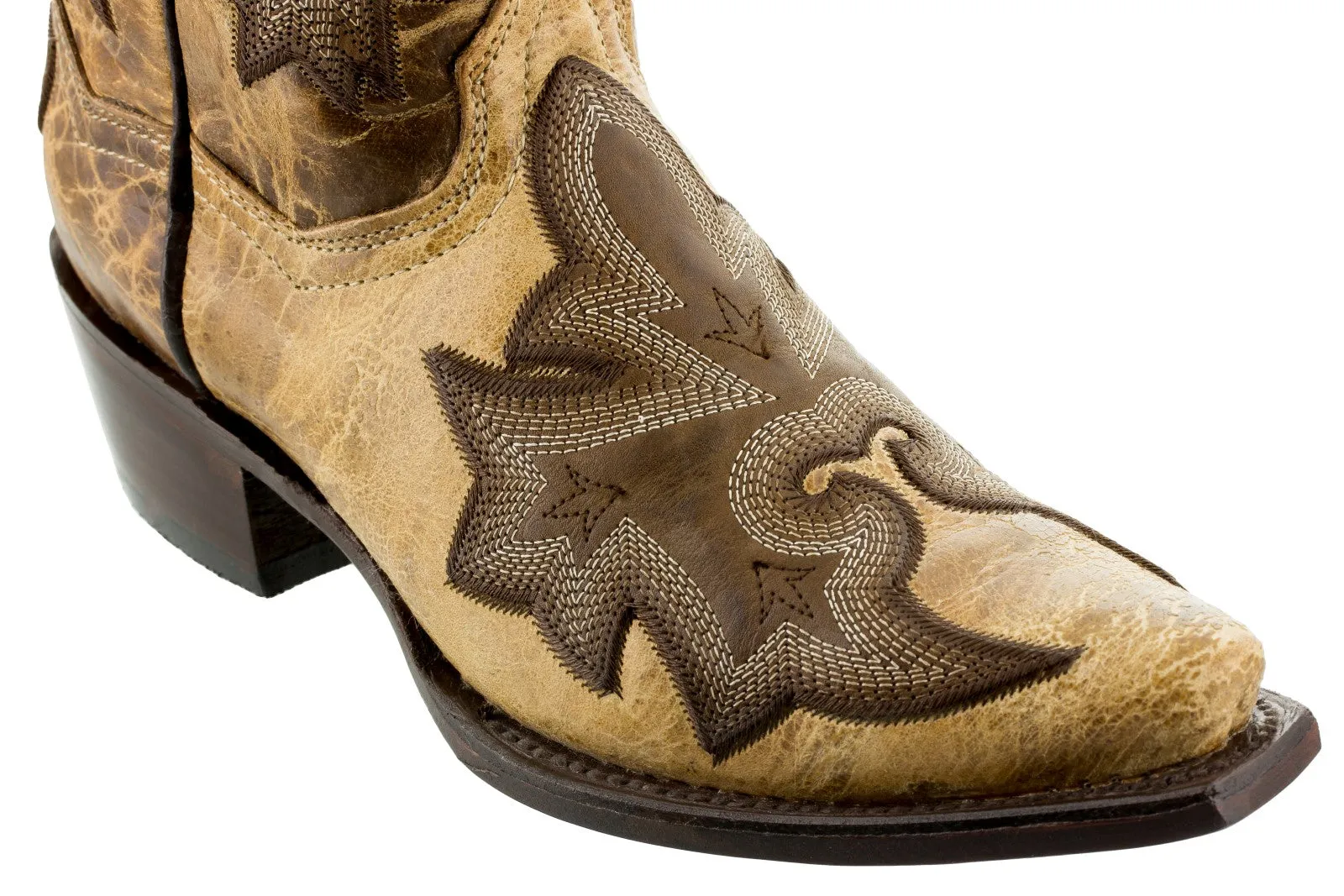 Women's Ancona Sand Tan Overlay Leather Cowgirl Boots Snip Toe