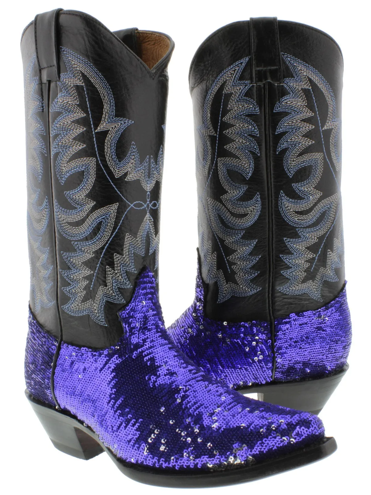 Women's Blue Sequins Western Rodeo Cowboy Boots Snip Toe